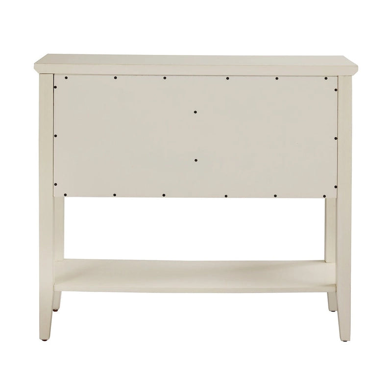 Console 2 portes blanche avec portes à treillis en osier, style ferme côtière, 42x15x36 po