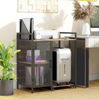 Meuble d'imprimante industriel avec prises et ports de chargement USB, support de CPU roulant, marron rustique