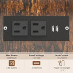 Meuble d'imprimante industriel avec prises et ports de chargement USB, support de CPU roulant, marron rustique
