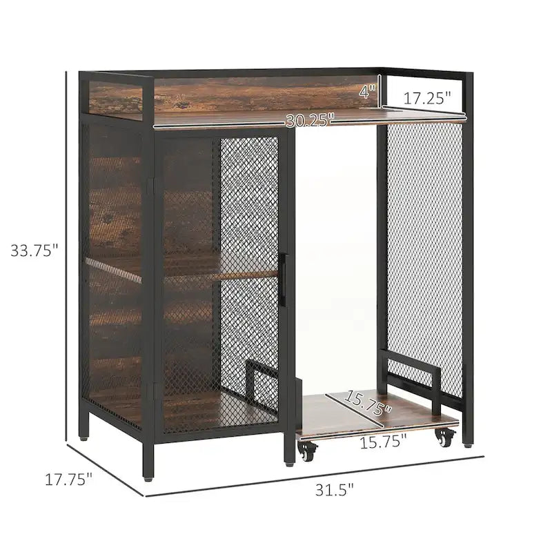 Meuble d'imprimante industriel avec prises et ports de chargement USB, support de CPU roulant, marron rustique