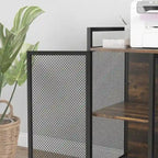 Meuble d'imprimante industriel avec prises et ports de chargement USB, support de CPU roulant, marron rustique