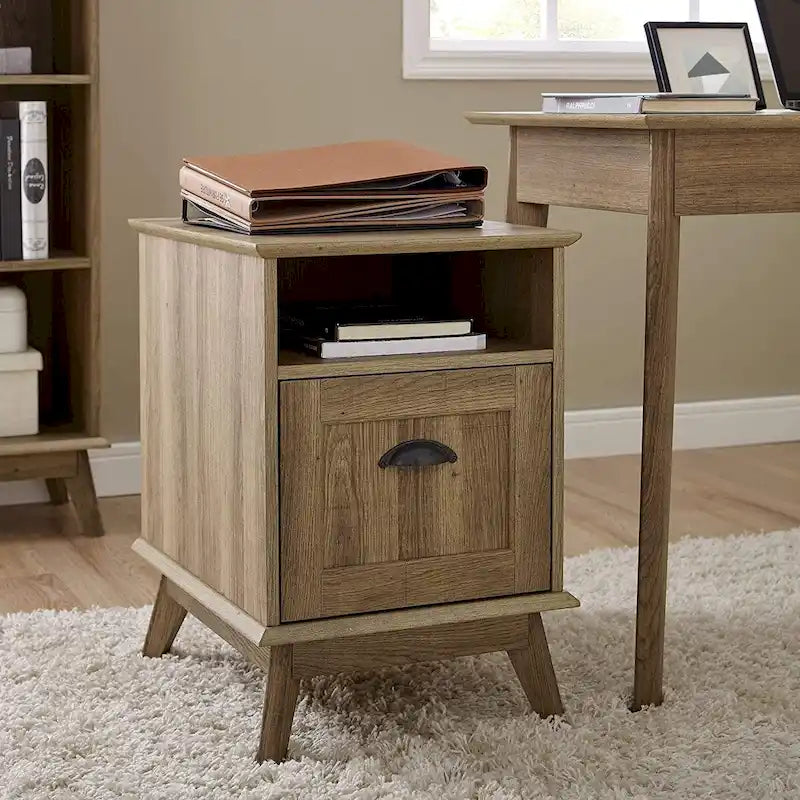 Meuble de rangement pour bureau à domicile avec tiroir à extension complète et étagère ouverte, style rétro moderne