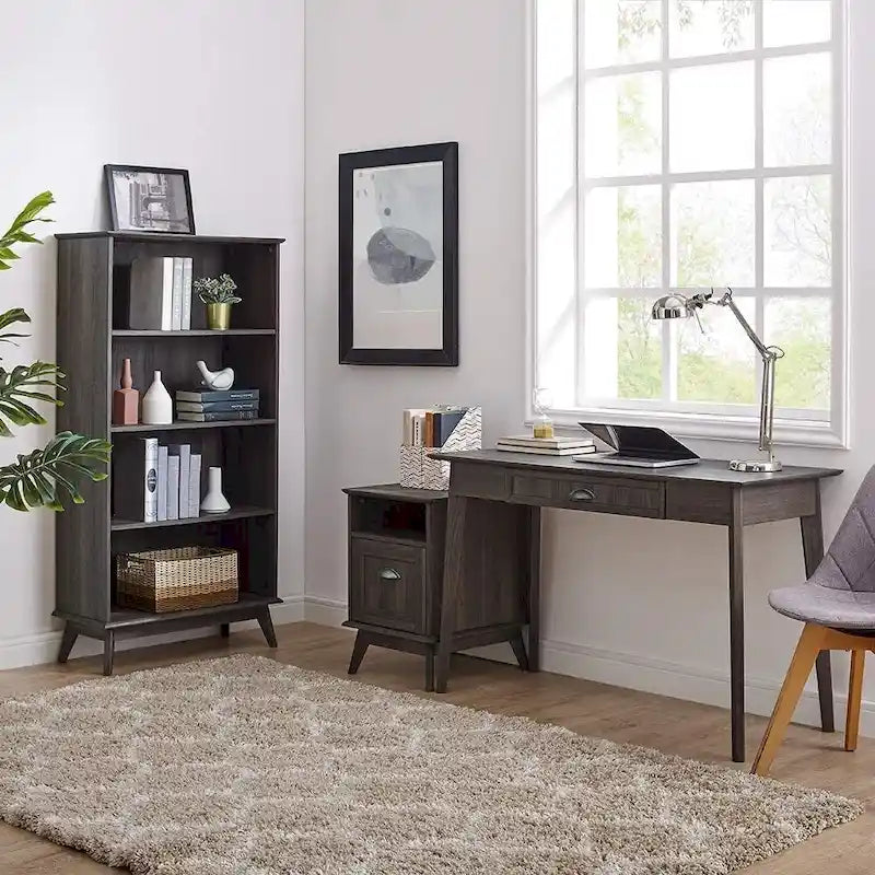 Meuble de rangement pour bureau à domicile avec tiroir à extension complète et étagère ouverte, style rétro moderne