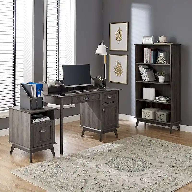 Meuble de rangement pour bureau à domicile avec tiroir à extension complète et étagère ouverte, style rétro moderne