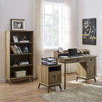Meuble de rangement pour bureau à domicile avec tiroir à extension complète et étagère ouverte, style rétro moderne