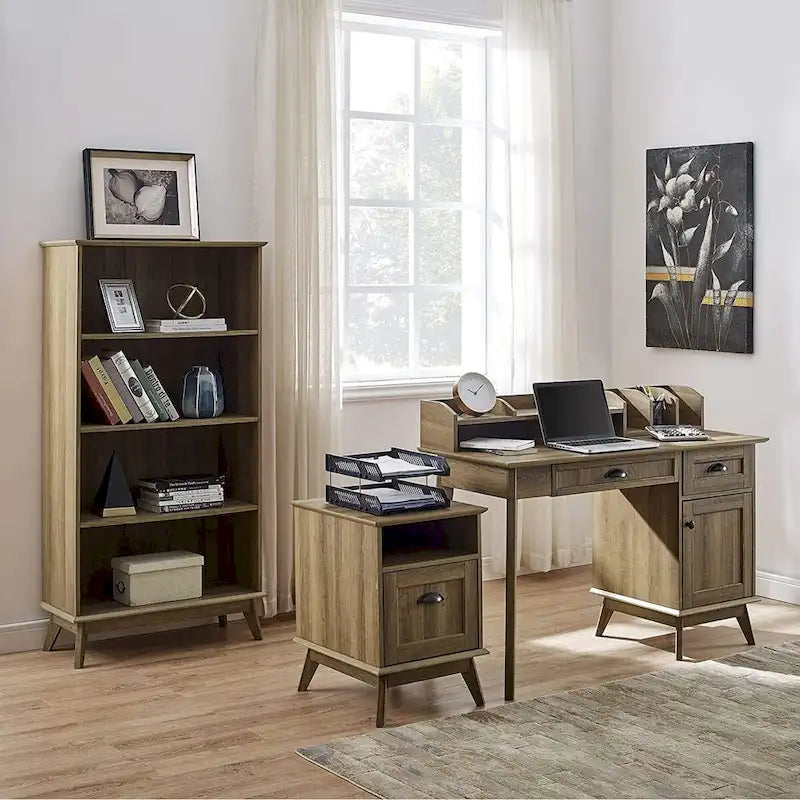 Meuble de rangement pour bureau à domicile avec tiroir à extension complète et étagère ouverte, style rétro moderne