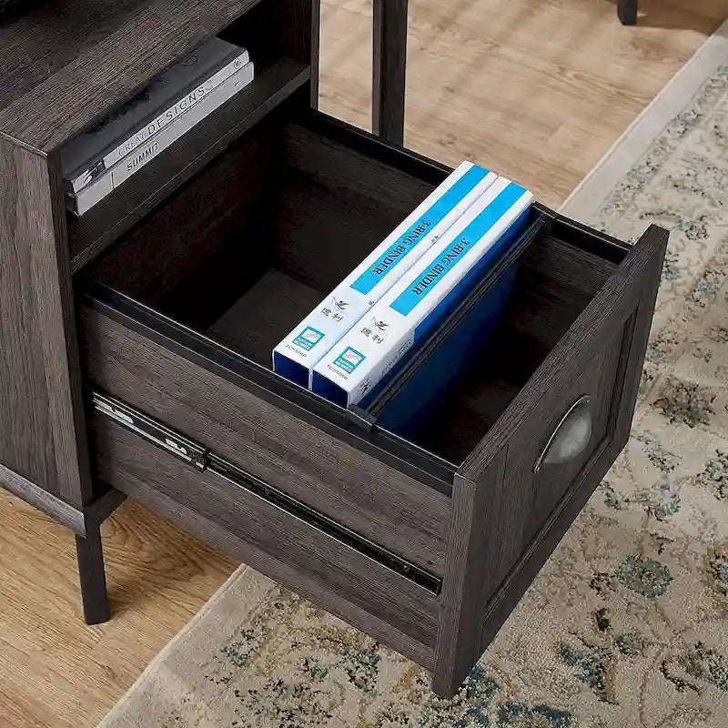 Meuble de rangement pour bureau à domicile avec tiroir à extension complète et étagère ouverte, style rétro moderne