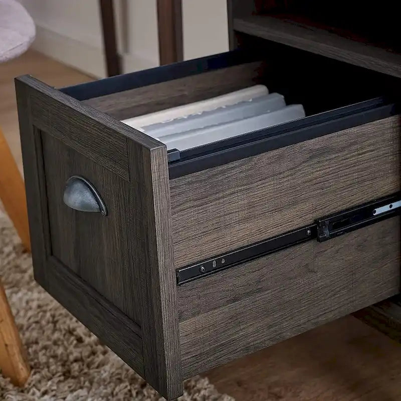 Meuble de rangement pour bureau à domicile avec tiroir à extension complète et étagère ouverte, style rétro moderne