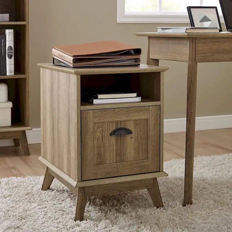 Meuble de rangement pour bureau à domicile avec tiroir à extension complète et étagère ouverte, style rétro moderne