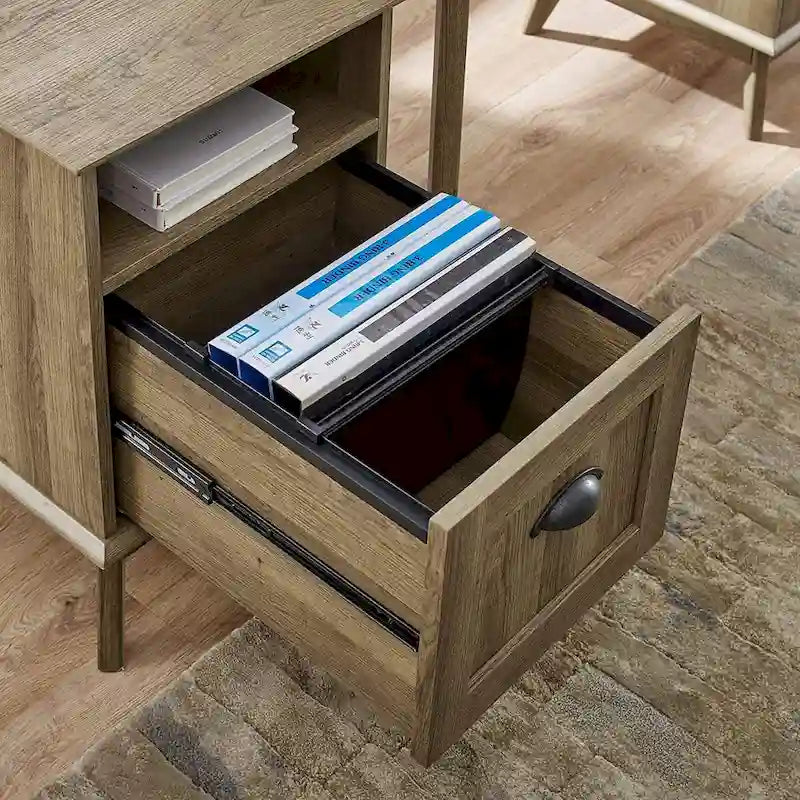 Meuble de rangement pour bureau à domicile avec tiroir à extension complète et étagère ouverte, style rétro moderne
