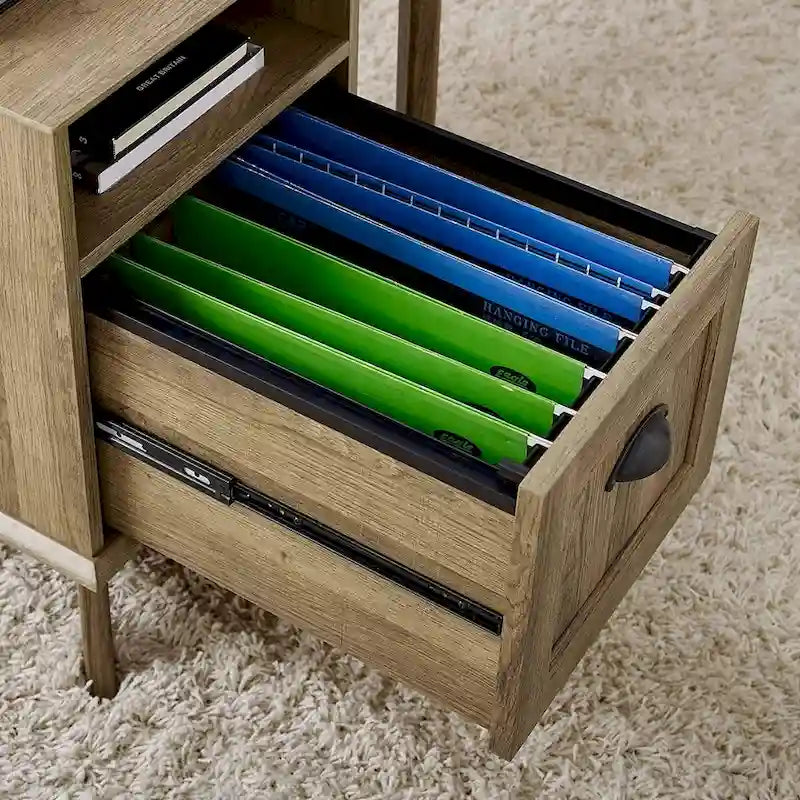 Meuble de rangement pour bureau à domicile avec tiroir à extension complète et étagère ouverte, style rétro moderne