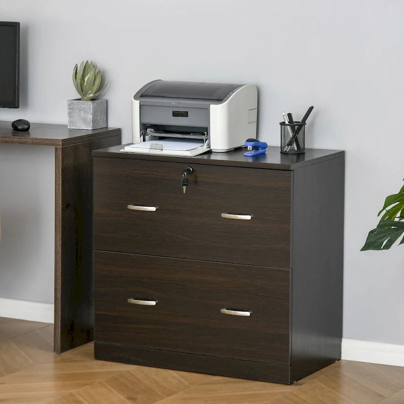 Classeur 2 tiroirs avec serrure et clés, classeur de rangement vertical avec barre de suspension pour format Lettre, bureau à domicile