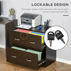 Classeur 2 tiroirs avec serrure et clés, classeur de rangement vertical avec barre de suspension pour format Lettre, bureau à domicile