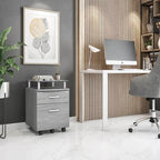 Meuble de classement roulant avec plateau en verre trempé et tiroirs verrouillables, gris, MDF