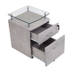 Meuble de classement roulant avec plateau en verre trempé et tiroirs verrouillables, gris, MDF
