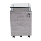 Meuble de classement roulant avec plateau en verre trempé et tiroirs verrouillables, gris, MDF