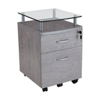 Meuble de classement roulant avec plateau en verre trempé et tiroirs verrouillables, gris, MDF