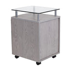 Meuble de classement roulant avec plateau en verre trempé et tiroirs verrouillables, gris, MDF