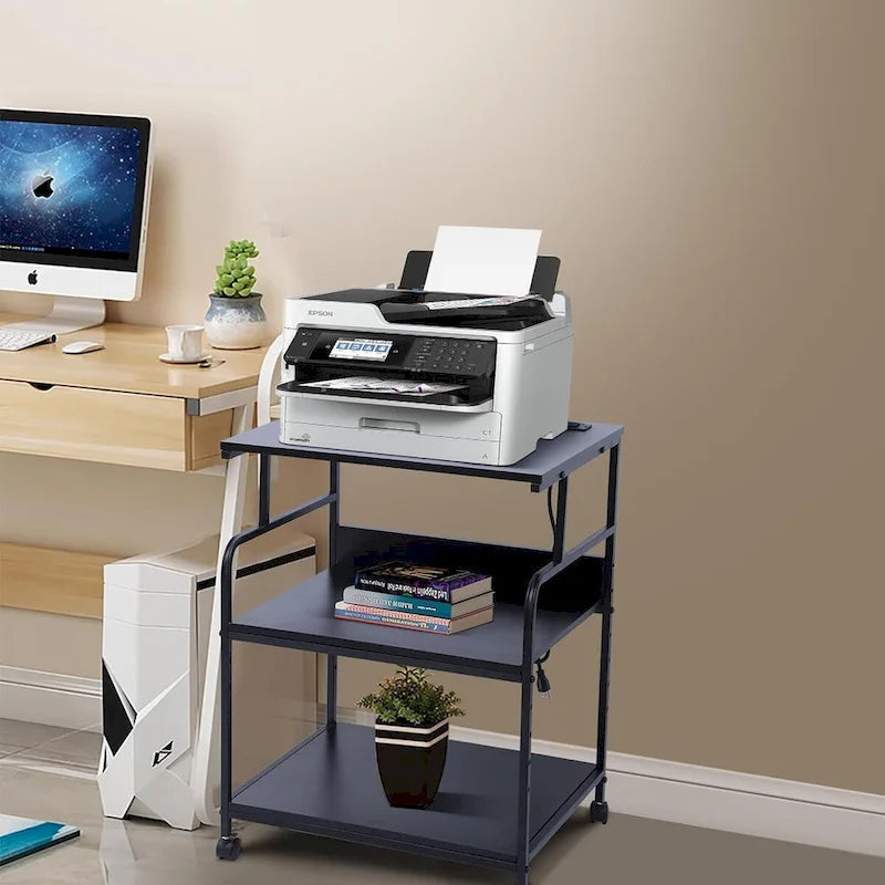 Support d'imprimante, grande table d'imprimante, support d'imprimante avec rangement, chariot d'imprimante, 59,4 x 48,5 x 80 cm, multiprise incluse