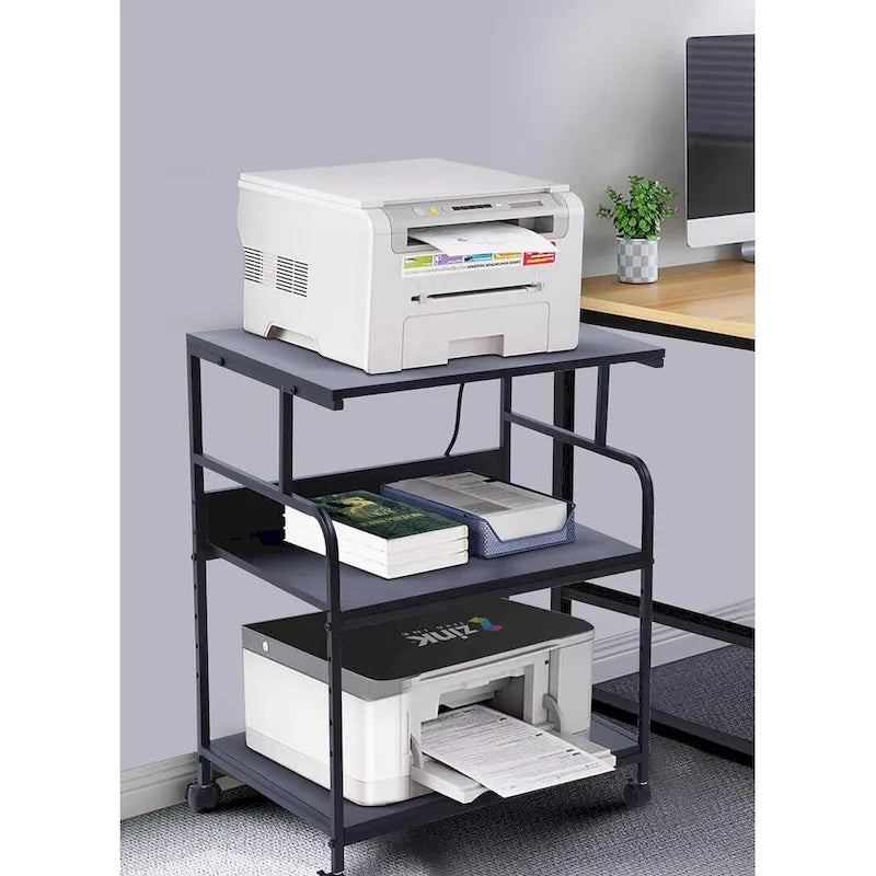 Support d'imprimante, grande table d'imprimante, support d'imprimante avec rangement, chariot d'imprimante, 59,4 x 48,5 x 80 cm, multiprise incluse