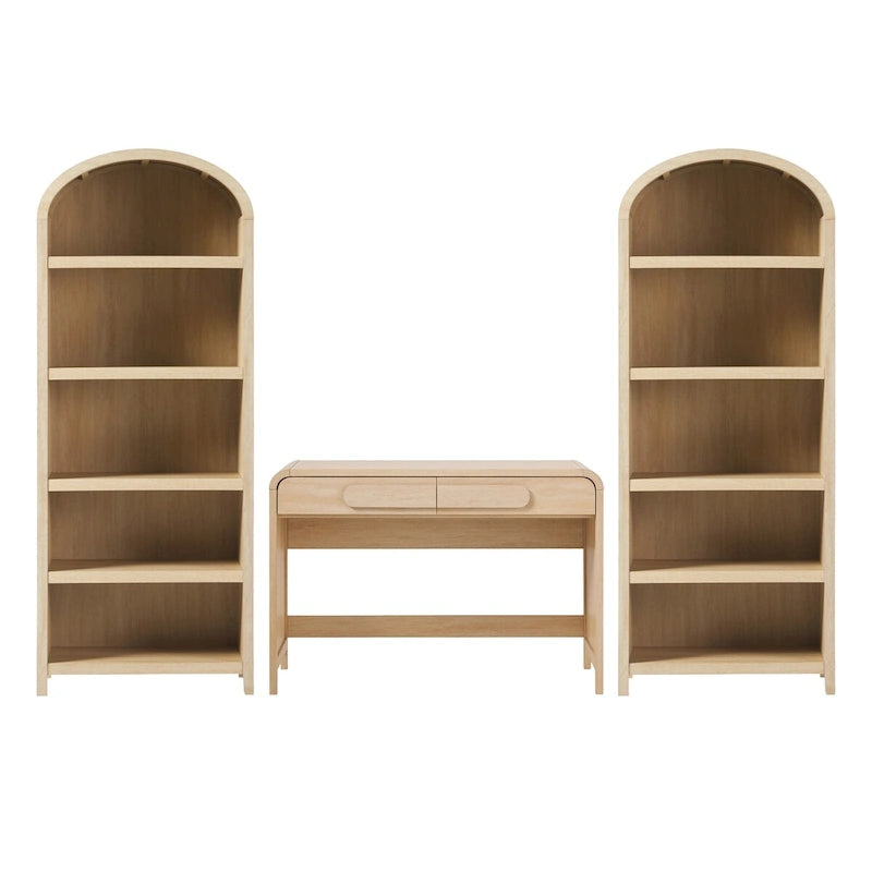 Ensemble de bureau 3 pièces : Bureau avec 2 bibliothèques ouvertes, design cascade, MDF résistant à la déformation