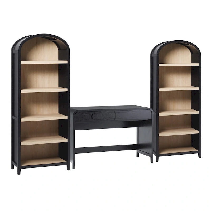 Ensemble de bureau 3 pièces : Bureau avec 2 bibliothèques ouvertes, design cascade, MDF résistant à la déformation