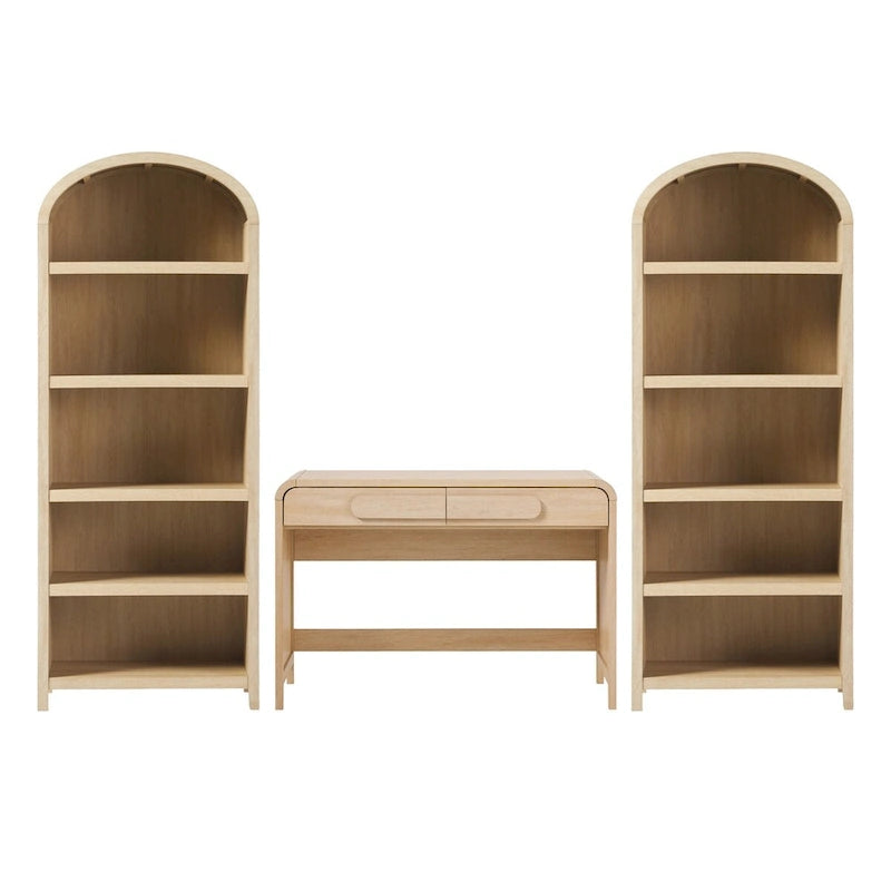Ensemble de bureau 3 pièces : Bureau avec 2 bibliothèques ouvertes, design cascade, MDF résistant à la déformation