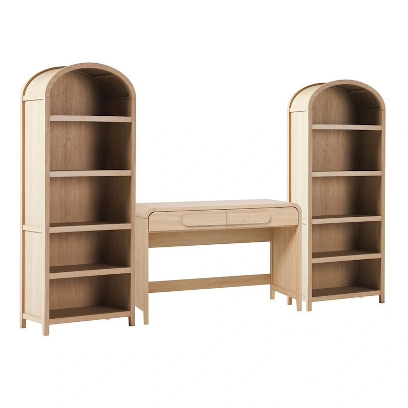 Ensemble de bureau 3 pièces : Bureau avec 2 bibliothèques ouvertes, design cascade, MDF résistant à la déformation