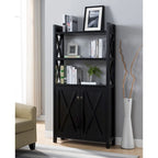 Meuble de rangement pour la maison Crosshatch Display, avec deux étagères supérieures, meuble à deux portes, coloris noir