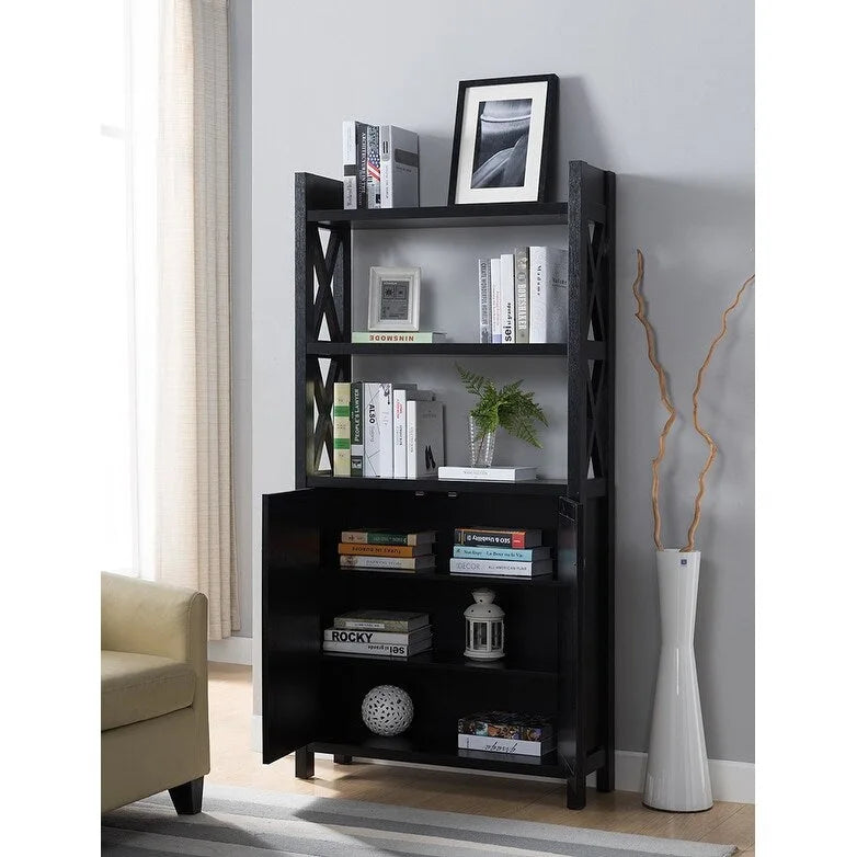 Meuble de rangement pour la maison Crosshatch Display, avec deux étagères supérieures, meuble à deux portes, coloris noir