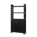 Meuble de rangement pour la maison Crosshatch Display, avec deux étagères supérieures, meuble à deux portes, coloris noir