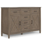 Buffet en bois massif de 54 po avec 6 tiroirs et 2 armoires, style transitionnel brun fumé