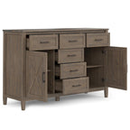 Buffet en bois massif de 54 po avec 6 tiroirs et 2 armoires, style transitionnel brun fumé