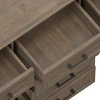Buffet en bois massif de 54 po avec 6 tiroirs et 2 armoires, style transitionnel brun fumé