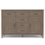 Buffet en bois massif de 54 po avec 6 tiroirs et 2 armoires, style transitionnel brun fumé