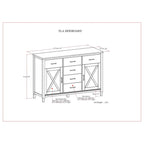 Buffet en bois massif de 54 po avec 6 tiroirs et 2 armoires, style transitionnel brun fumé