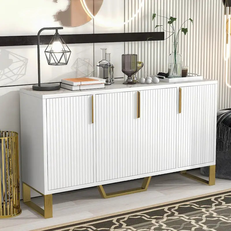 Buffet de cuisine avec 4 portes, poignées Meta, pieds et étagères réglables - 60L x 15.7W x 34H