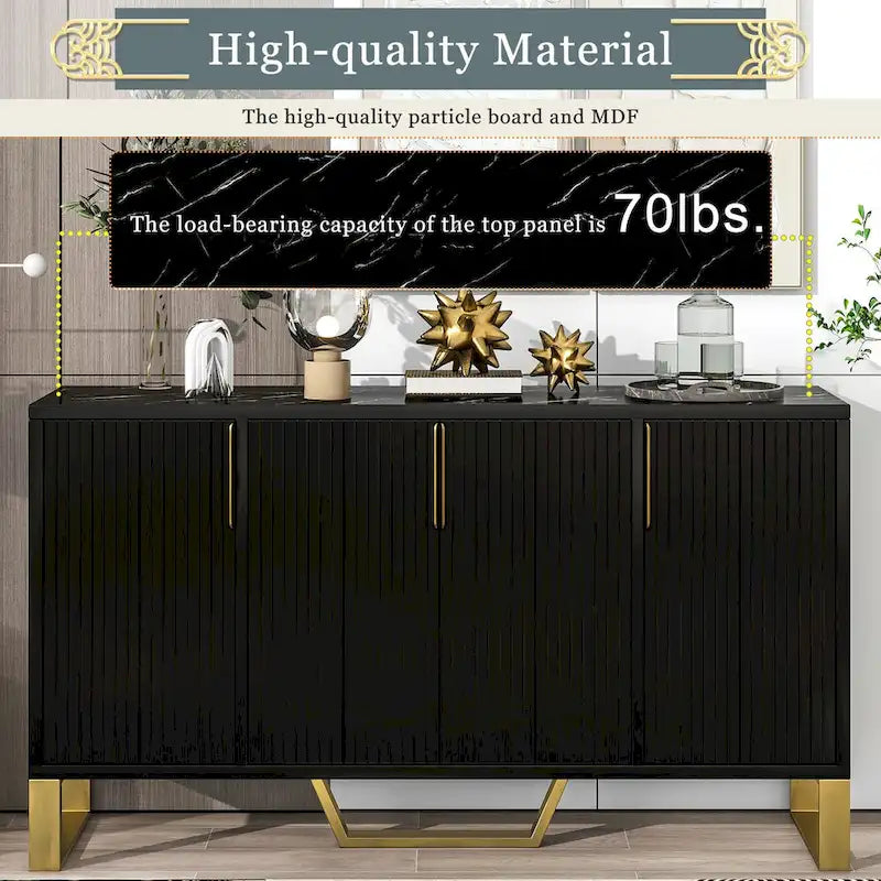 Buffet de cuisine avec 4 portes, poignées Meta, pieds et étagères réglables - 60L x 15.7W x 34H