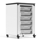 Meuble de rangement modulaire pour salle de classe – 3 modules juxtaposés avec 18 petits bacs, cadre en acier