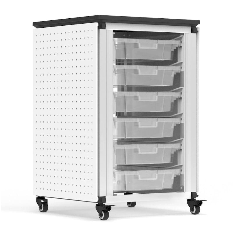 Meuble de rangement modulaire pour salle de classe – 3 modules juxtaposés avec 18 petits bacs, cadre en acier