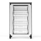 Meuble de rangement modulaire pour salle de classe – 3 modules juxtaposés avec 18 petits bacs, cadre en acier