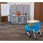 Meuble de rangement modulaire pour salle de classe – 3 modules juxtaposés avec 18 petits bacs, cadre en acier
