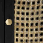 Meuble fait à la main en bois noir, avec 1 tiroir et porte en rotin, MDF et pin, 40x31.75x66 cm
