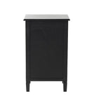 Meuble fait à la main en bois noir, avec 1 tiroir et porte en rotin, MDF et pin, 40x31.75x66 cm