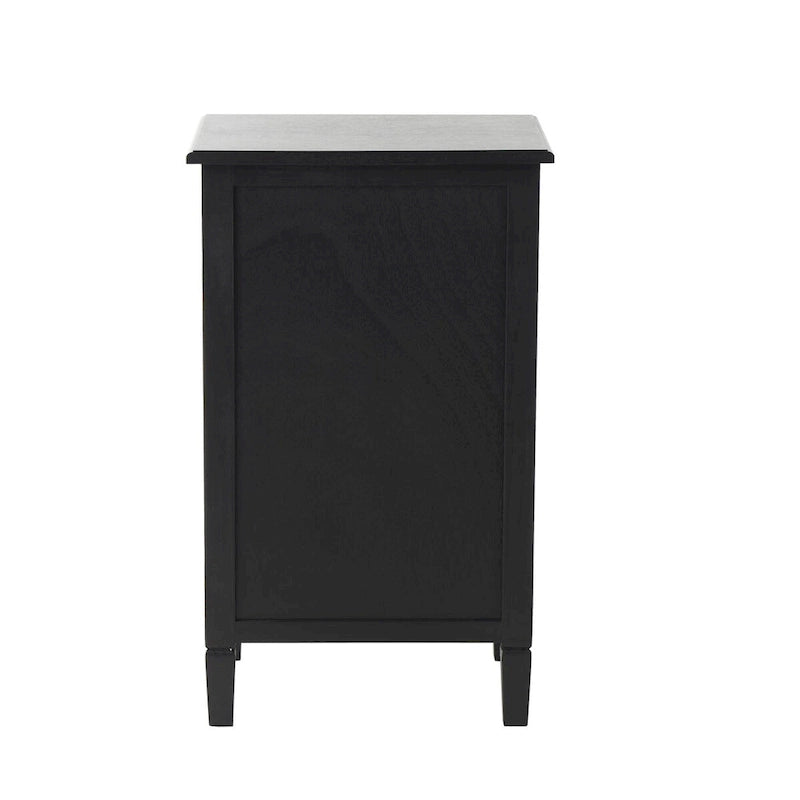 Meuble fait à la main en bois noir, avec 1 tiroir et porte en rotin, MDF et pin, 40x31.75x66 cm