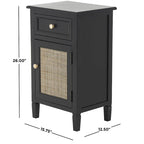 Meuble fait à la main en bois noir, avec 1 tiroir et porte en rotin, MDF et pin, 40x31.75x66 cm