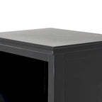 Meuble en bois noir avec 3 étagères et 2 tiroirs à façade en rotin, pin et MDF, 14x11x58 po