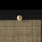 Meuble en bois noir avec 3 étagères et 2 tiroirs à façade en rotin, pin et MDF, 14x11x58 po
