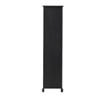 Meuble en bois noir avec 3 étagères et 2 tiroirs à façade en rotin, pin et MDF, 14x11x58 po