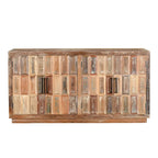 Bahut 4 portes en bois recyclé, finition vieillie et détails métalliques, style rustique